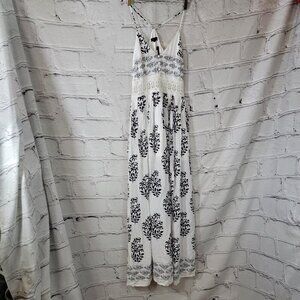MISS AVENUE Womens Sm White Black Print Long Maxi Dress Summer Event Feminine